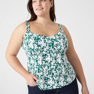 Lane Bryant Green and White Floral V-Neck Top size 18/20